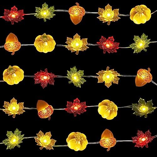 Thanksgiving Lights 10FT 30 LED Fall Lights 3D Pumpkin Maple Leaf Acorn