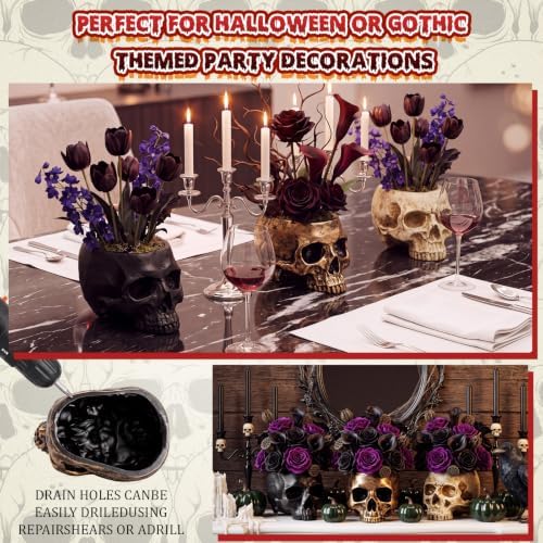 3 Pack Halloween Skull Planter, Beige Black Gold, Multiple Styles