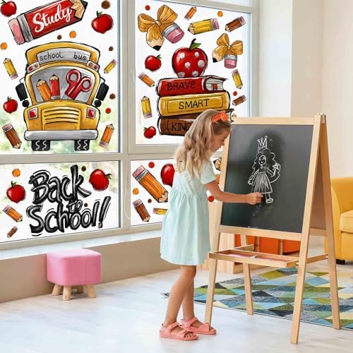Back to School Window Cling Decor School Bus Pencils Apple Window Stickers