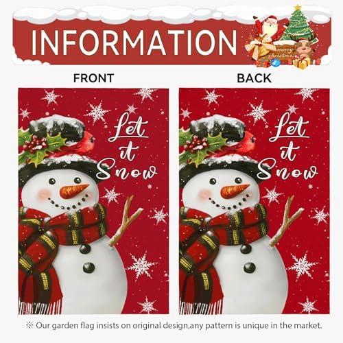 Christmas Snowman Garden Flags Xmas Garden Flag Double Sided 12X18 Inch Winter Snowflakes Yard Flag for Outside Lawn Yard Decor