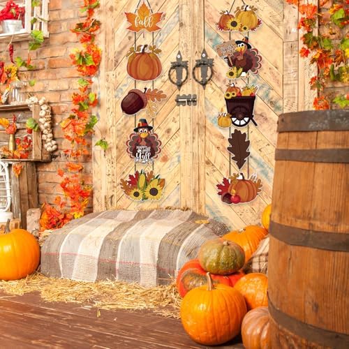 CroBlissful 2 Sets Thanksgiving Porch Banner Fall Welcome Door Sign Decor
