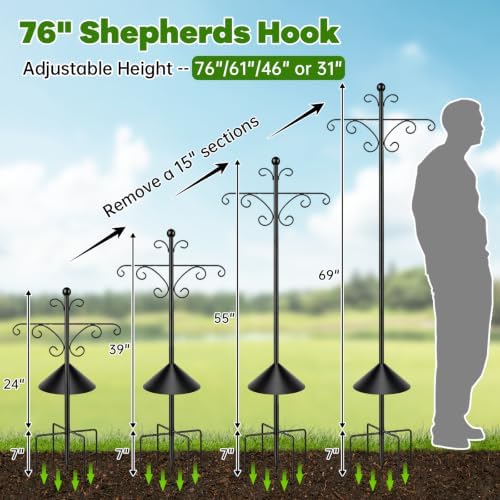 KOLAKO 2 Pack Shepherd Hooks for Outdoor,76 Inch Bird Feeder Pole Squirrel Proof Heavy Duty Double Shepherds Hook for Bird Feeder, Garden Plant, Solar Light