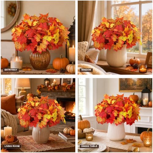 24Pcs Fall Leaves Stems, 14.9'' Artificial Maple Leaves Branches