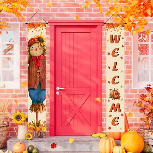 Fall Decor Banner,Scarecrow Thanksgiving Decorations Autumn Banner