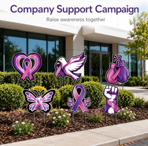 AceOrbit 6 Pcs Breast Cancer Domestic Violence Outdoor Decor Yard Sign