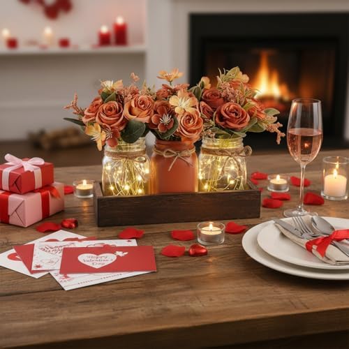 Mkono Fall Centerpieces for Tables Dining Room Decor with Mason Jar Lights