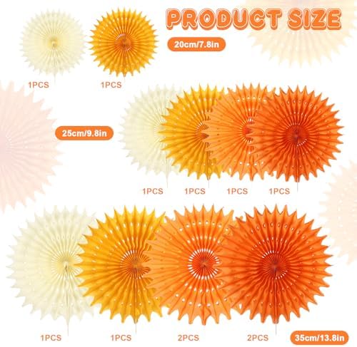 BestoFun 12PCS Orange Paper Fans Fall Party Decorations Tissue Paper Flowers Decorations for Girl Groovy Birthday Baby Shower Wedding Autumn Halloween Thanksgiving Room Wall Hanging Décor