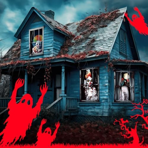 Patelai 4 Pcs Scary Halloween Clown Curtain Window Silhouette Decoration