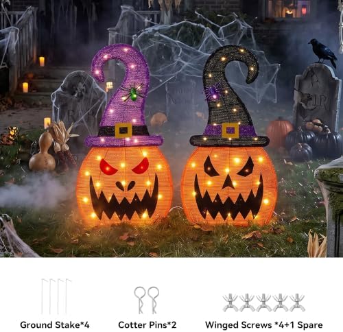 28" H Halloween 2D Lighted Pumpkin Yard Outdoor Decor Set of 2, 60L