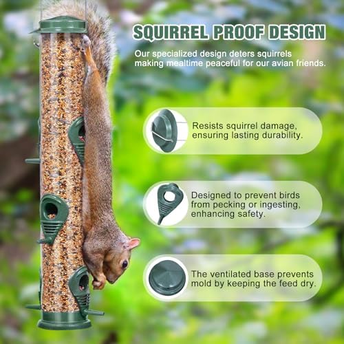 ERYTLLY Metal Bird Feeders 6 Port Tube Bird Feeder for Wild Birds, 1.4mm Extra Thick Solid Tube Transparent with Steel Hanger Bird Feeders 16.5 Inch for Outside