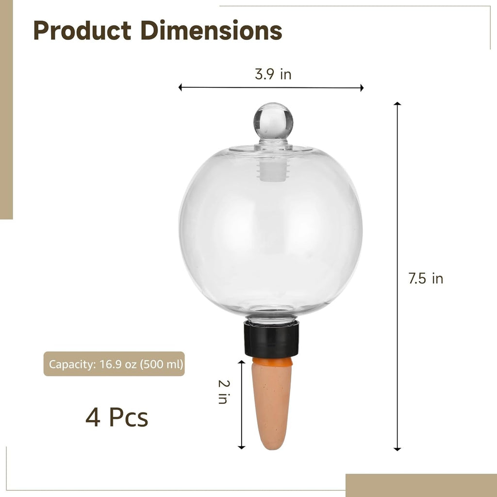 4 PCS Large Plant Self-Watering Globes, 16.9 oz Slow Release Watering Bulb with Ceramic Spike Stake, Top Fill Plastic