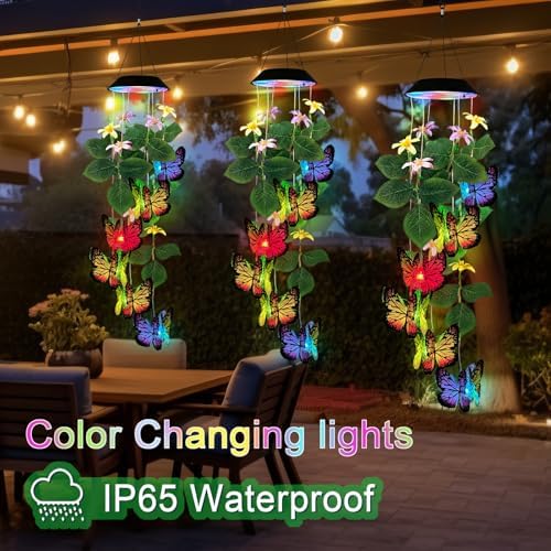 Solar Wind Chimes Outdoor,Colorful Butterfly & Color Changing LED Mobiles