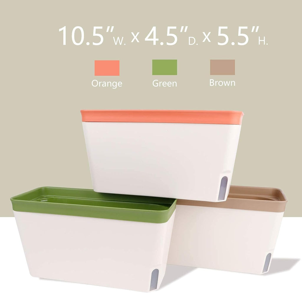 OurWarm Windowsill Herb Planter Box Indoor Set of 3, 10.5 Inch Self Watering Planter Pots with Visual Water Level
