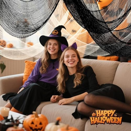 90Pcs Halloween Decorations White Black Creepy Gauze Spider Bats Set