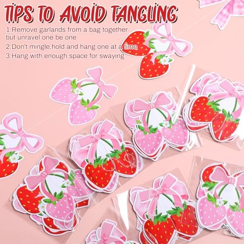 Xinnun Pink Bow Strawberry Garland Berry First Birthday Decorations