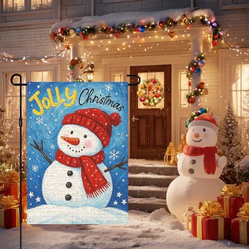 IVN Christmas Jolly Snowman Garden Flag 12x18 Inch Yard Decor