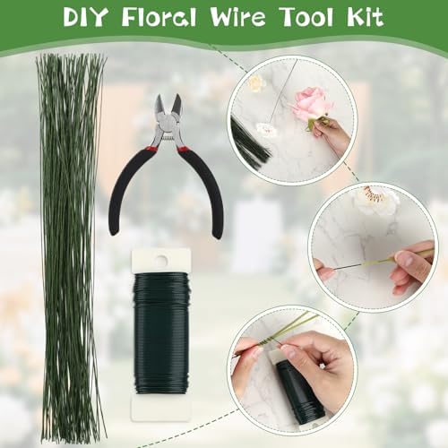 Floral Wire Arrangement Tool,DIY Bouquet Making Supplies with 5 Floral Tapes 20 Pearl Corsage Wrist Bands 20 Triangular Brooches,50 Boutonniere Pins,100 Flower Wire for Corsages Bouquet Accessories