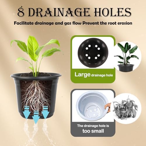 100 Packs 4 5 6 Inch Nursery Pots, Plastic Nursery Pots for Plants with Drainage Holes, Seed Starting Garden Pots of Flower Plant Container for Succulents, Transplanting (100, 5 Inch)