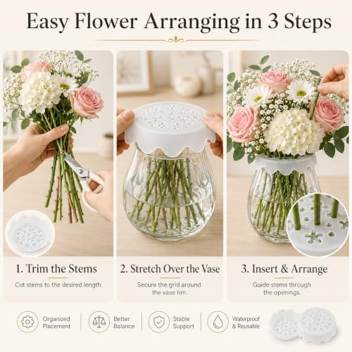 2 Pack Silicone Flower Arranging Grid for Vases, Flower Arrangement Holder
