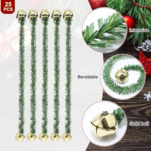 25 Pcs 20 Inch Christmas Garland Ties for Banister Bells, Gold