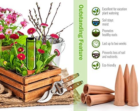 B SEPOR Ceramic Plant Waterer Set of 6 Pack Terracotta Self Watering Spikes,Wine Bottle Plant Watering Devices for Vacation (6Pack)