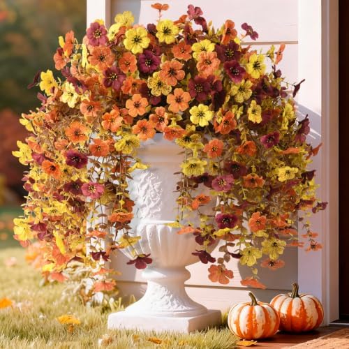 Homsunny Artificial Faux Mums Fall Flowers for Outdoor Outside Decoration
