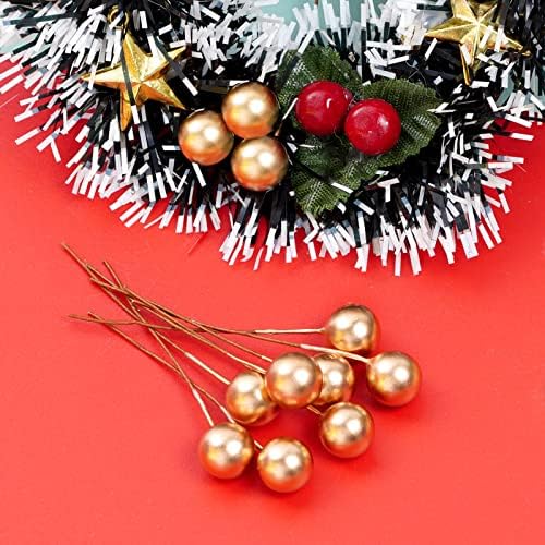 Lystaii 200pcs Artificial Holly Berries Mini 10 mm Christmas Fake Berries with Wire Stems Artificial Berry Fake Berry Stems Picks for Christmas Tree Decorations Wreath Craft Wedding Party Decor (Gold)