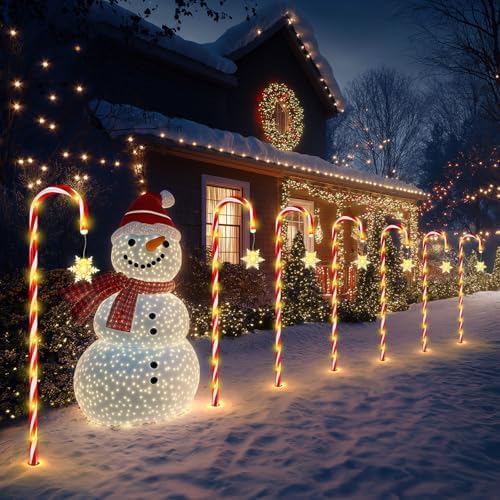 HELESIN 10Pack 40.75in Warm White Solar Candy Cane Pathway Lights Outdoor