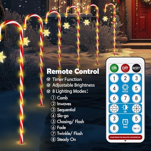 HELESIN 10Pack 40.75in Warm White Solar Candy Cane Pathway Lights Outdoor