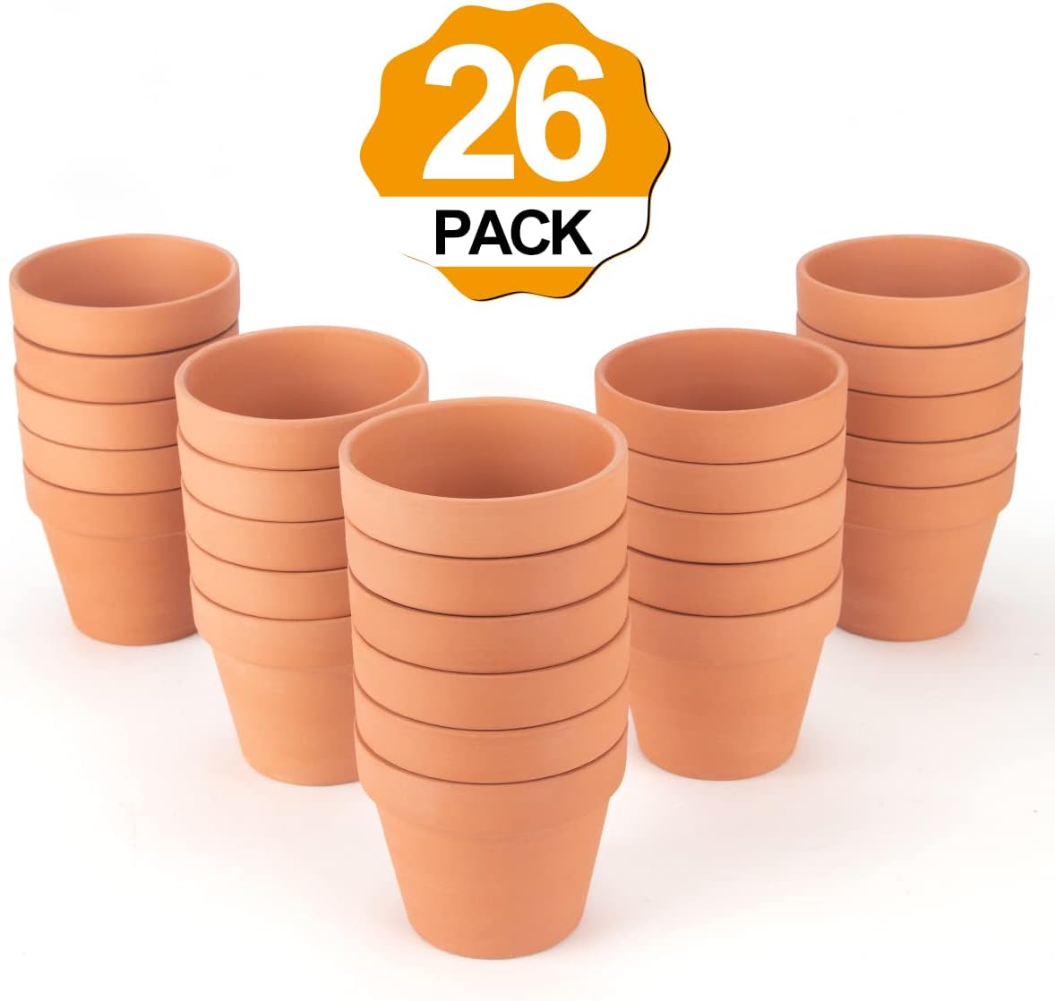 CFKJ [26 Pack] 4" Planter Nursery Pots Terracotta Pot Clay Ceramic Pottery Cactus Pots Flower Succulent Plants Pot