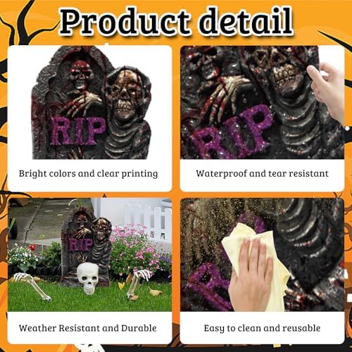 10 Styles Halloween Large Tombstone Gravestones Yard Stakes Decorations 17IN Headstone Outside Signs with Stakes for Halloween Scary Spooky Patio Lawn Yard Garden Cemetery Outdoor Decors