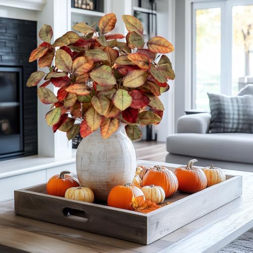 Briful 5 PCS Fall Leaves Artificial Magnolia Leaf Branches, 26" Autumn Fake Plant Stems for Vase Floral Arrangement Kitchen Table Home Fall Decoration