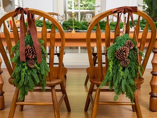 2PCS 28’’ Lush Cedar Pine Swag with Big Pine Cones, Christmas Teardrop Swag