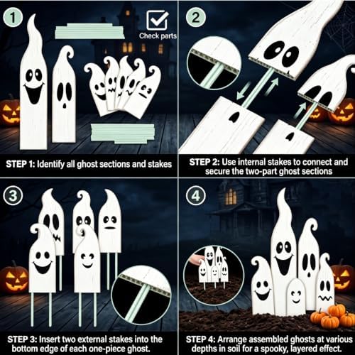 Sintuff 8 Pcs Halloween White Ghost Yard Signs Outdoor with Stakes