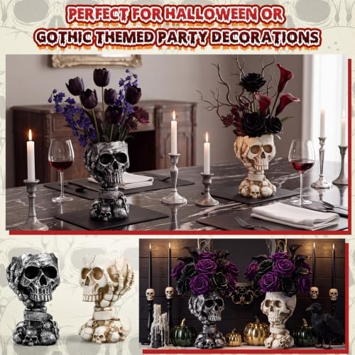 2 Pack Halloween Skull Planter, White, Goth