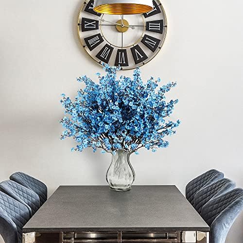 Sggvecsy 6 Pcs Babys Breath Artificial Flowers Gypsophila Bouquets Bulk Real Touch Fake Silk Flowers for Home Wedding DIY Floral Arrangement Kitchen Table Centerpiece Festival Decoration (Blue)