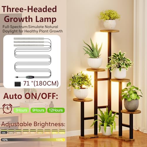 Corner Plant Stand Indoor with Grow Lights 6 Tiered Corner Plant Shelf