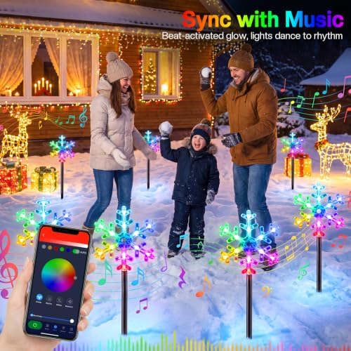 FREECUBE 6 Pack Smart Snowflake Pathway Lights with APP & Remote Control, RGB DIY, Music & Timer, 80+ Scene Mode Lighted Snowflake Christmas Decorations for Yard, Patio, Walkway