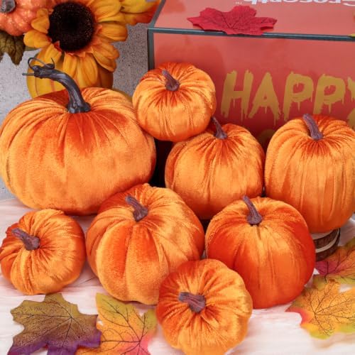 Gresorth 8 Pcs Fake Orange Velvet Pumpkins Artificial Pumpkin Decoration