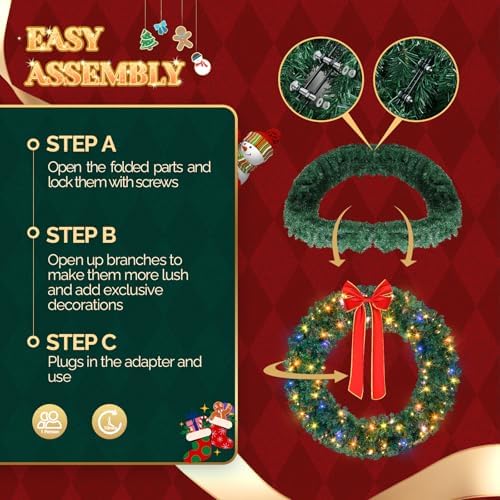 VINGLI 60 Inch Christmas Wreath Dual Color Fence, Party Decor, Plug-in LED