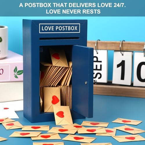 Romantic Wooden Love Postbox Set, 50 Mini Love Notes and Envelopes