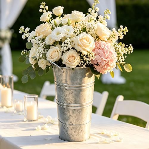6 PCS 12 Inch Galvanized Metal Flower Buckets for Cut Flowers