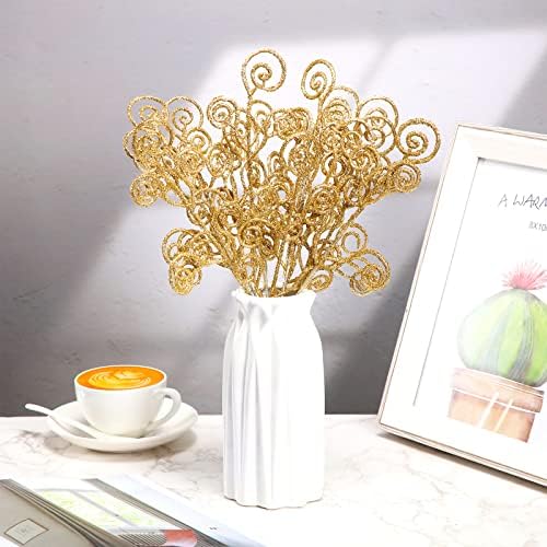 Ysleen 50 Pcs Glitter Tree Picks and Sprays Twigs Branches, Gold