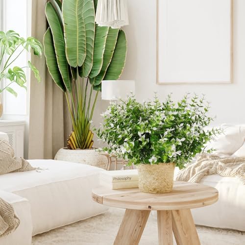 RECUTMS Artificial Faux Plants Flower Outdoor Spring White Eucalyptus Decor