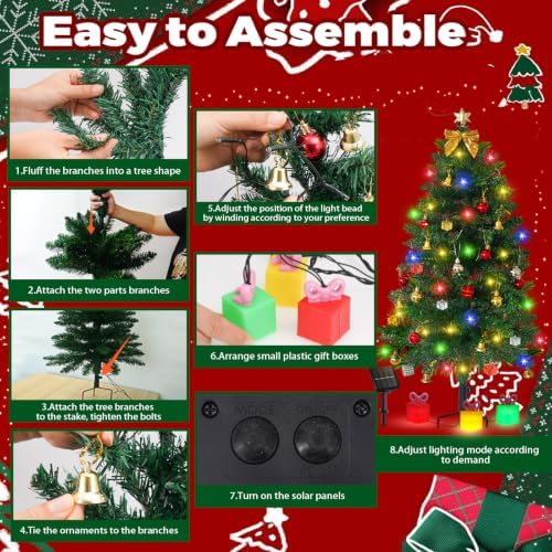 Christmas Tree Solar Lights, Outdoor Decorations, 2 Pack