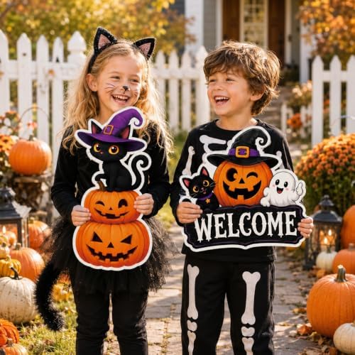 Halloween Decorations Outdoor Large Cute Pumpkin Ghost Yard Sign with Stake