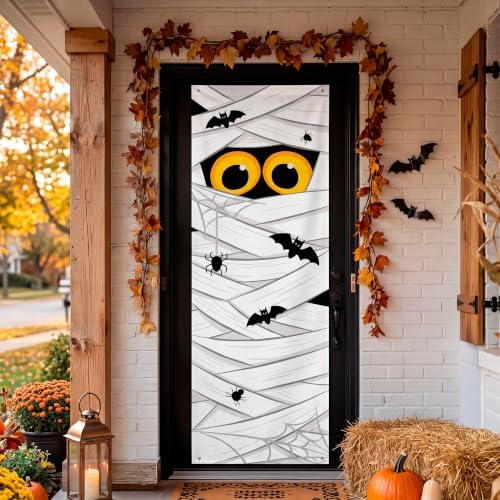 JOYIN 28”x80” Halloween Mummy Door Cover Decorations Indoor, Spooky Home Decor Haunted House Stickers, Scary Home Party Supplies Front Room Decor Outdoor
