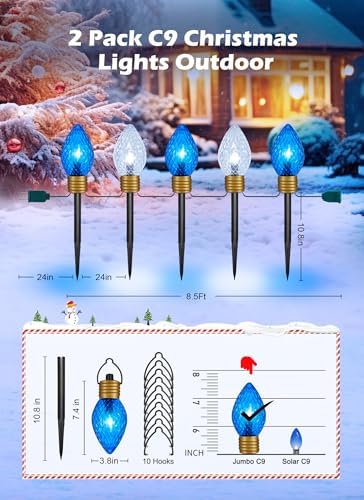 Strawberry Jumbo C9 Christmas Pathway Lights, 2Pack Total 17FT