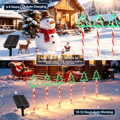 Solar Christmas Tree Pathway Lights Outdoor, 10 Pack Tree Candy Cane Lights