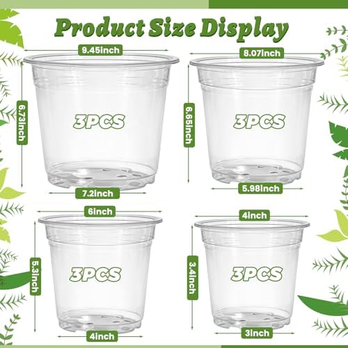 12 Pack 4/6/8/10 Inch Clear Nursery Pots for Plants, Large Size Nursery Pot